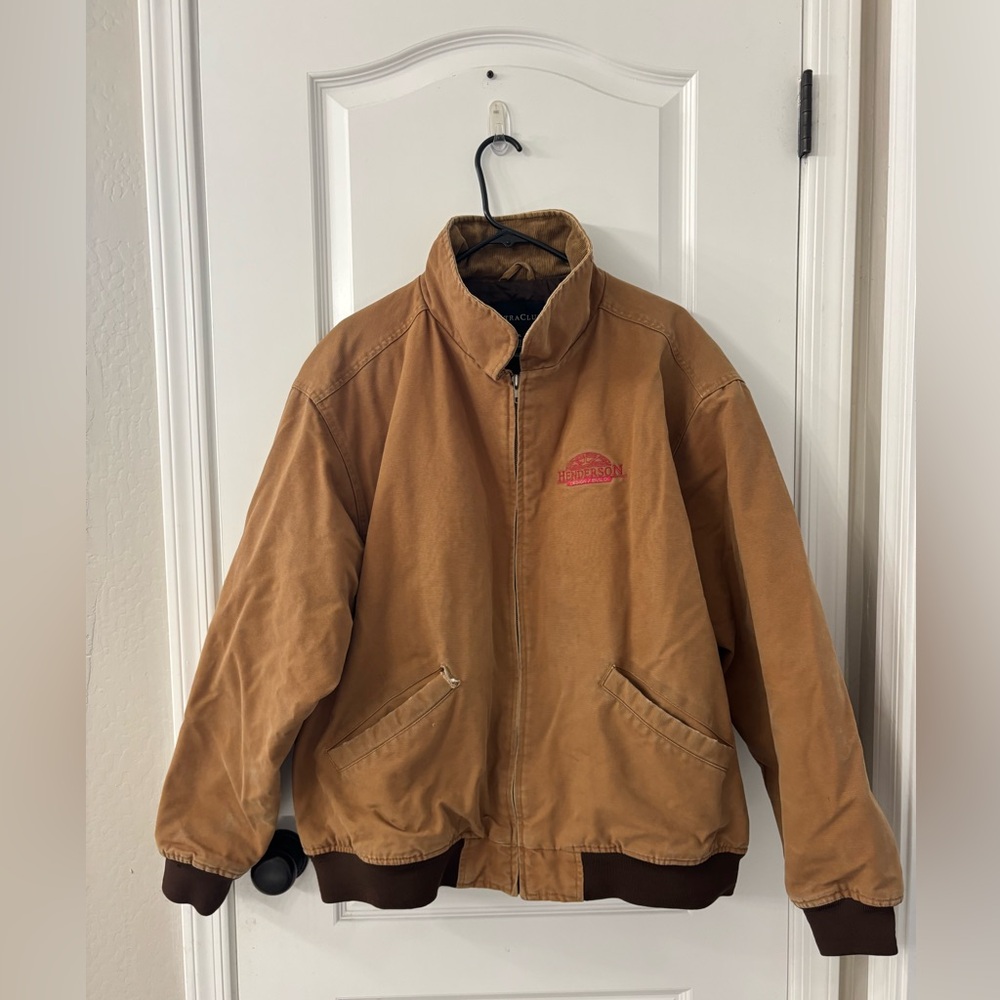 Men's Tan Bomber Jacket with Embroidered Logo